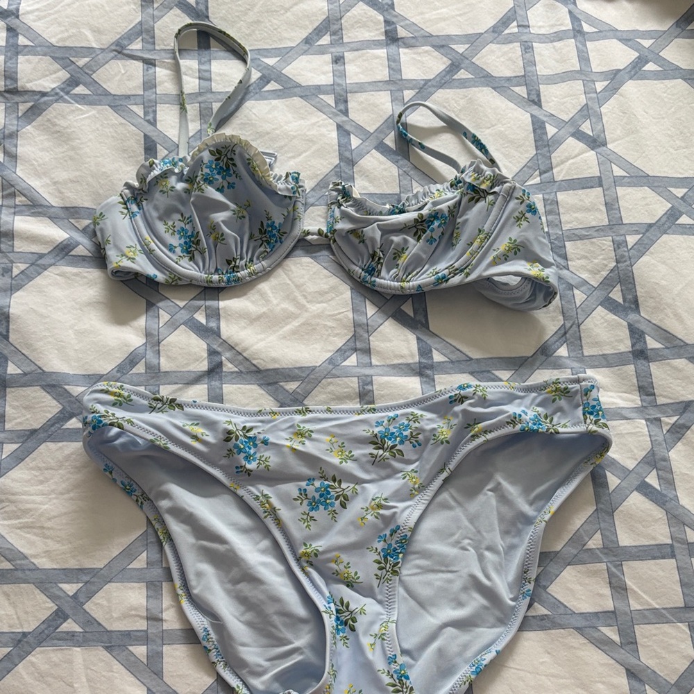 aerie Light Blue Floral Underwire Bikini Set